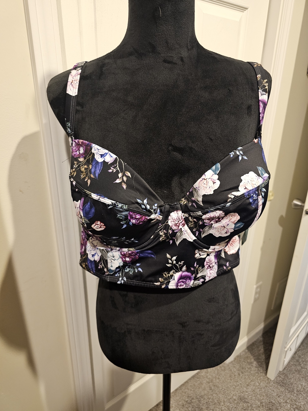 torrid Black Floral Bustier Bikini Set with Purple & Pink Flowers